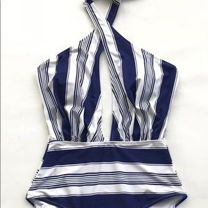 Cupshe navy and white wrap one piece